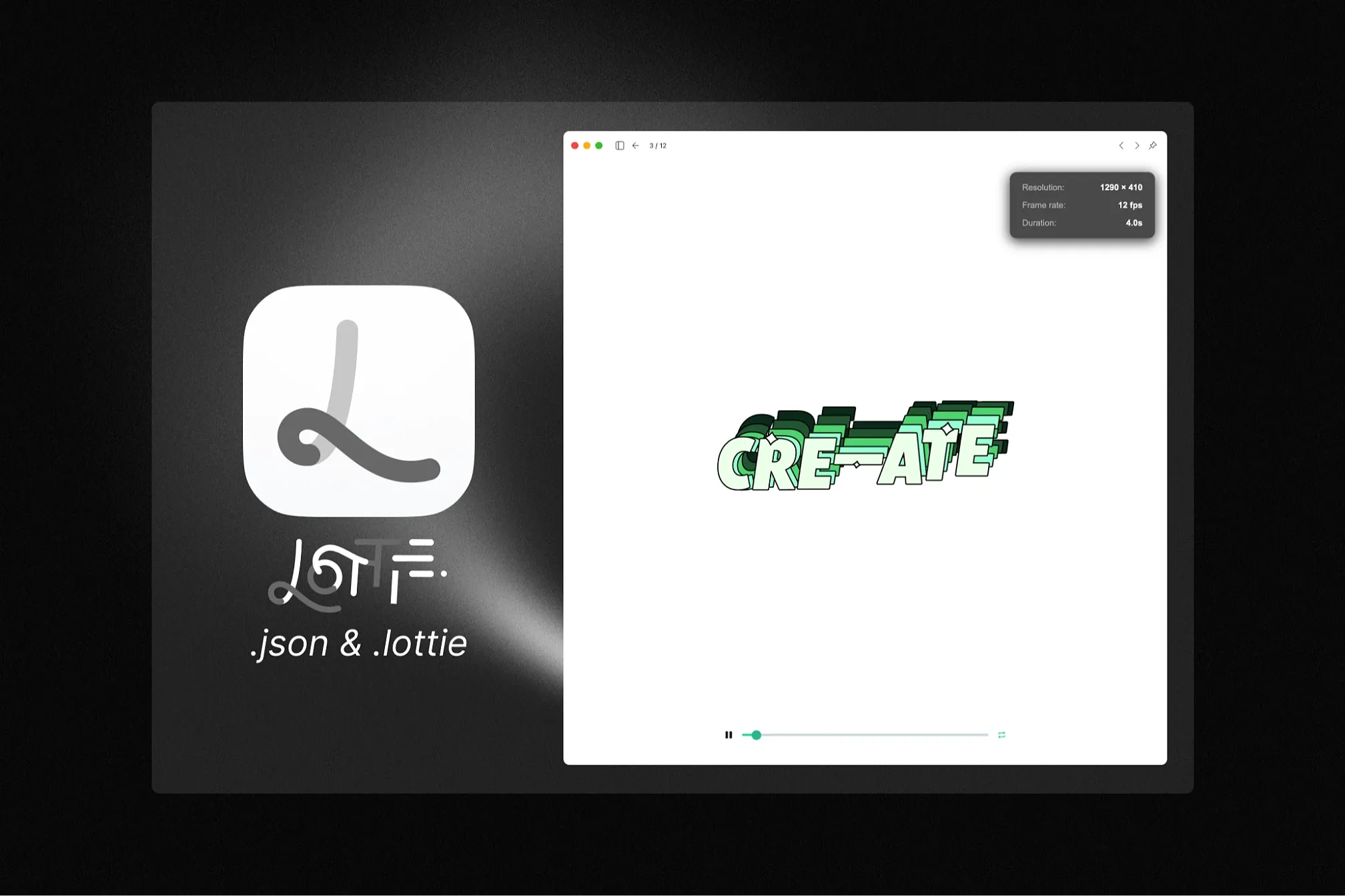 Easily preview and generate thumbnails for Lottie animations in “.json” and “.lottie” formats with playback support.