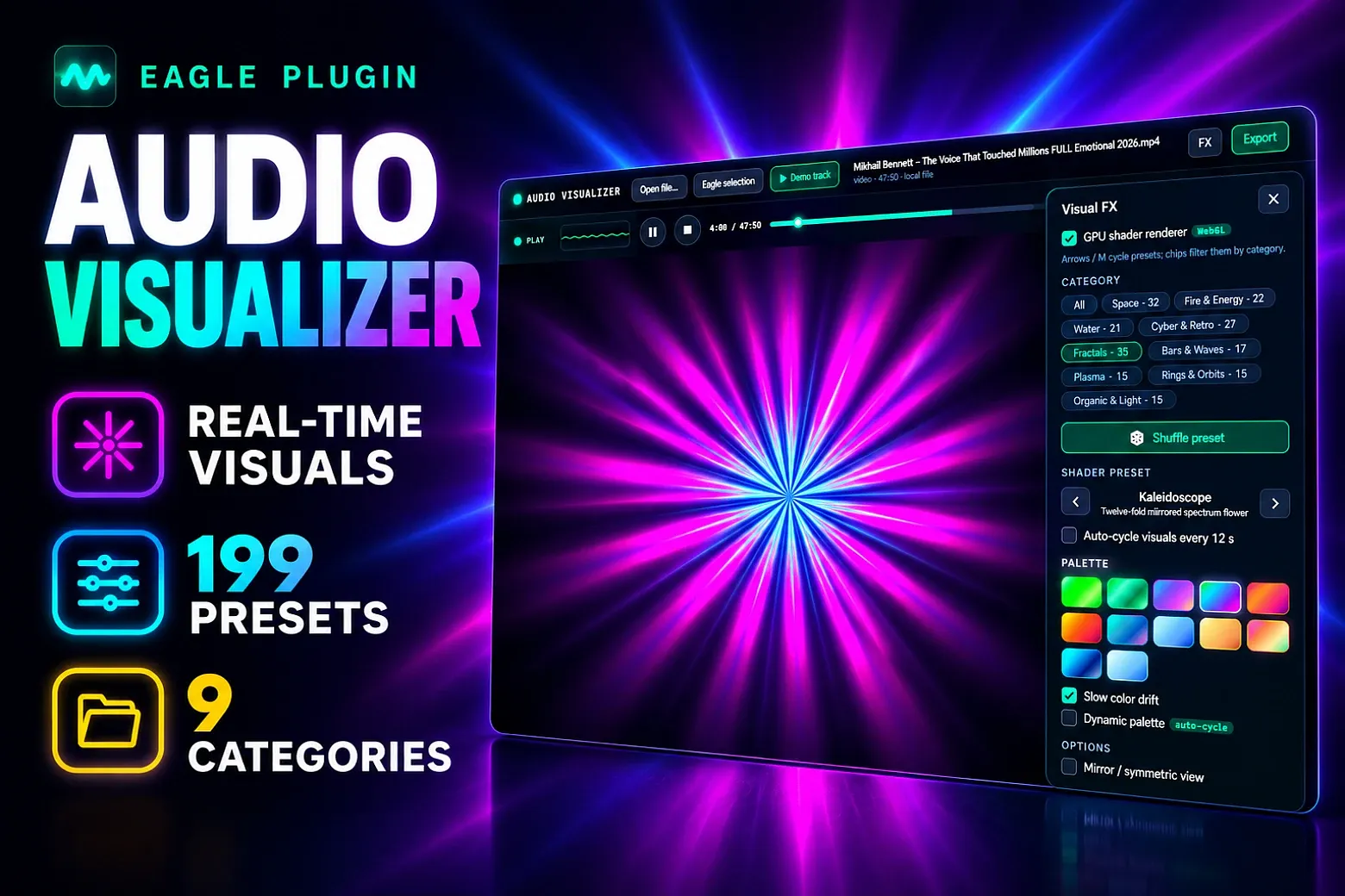 Turn audio or video into live, reactive visuals.