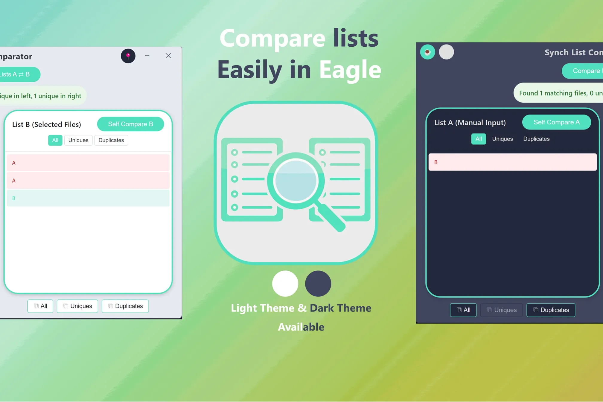 A powerful extension that lets you easily compare a list of your choice with the list of files in your Eagle Library