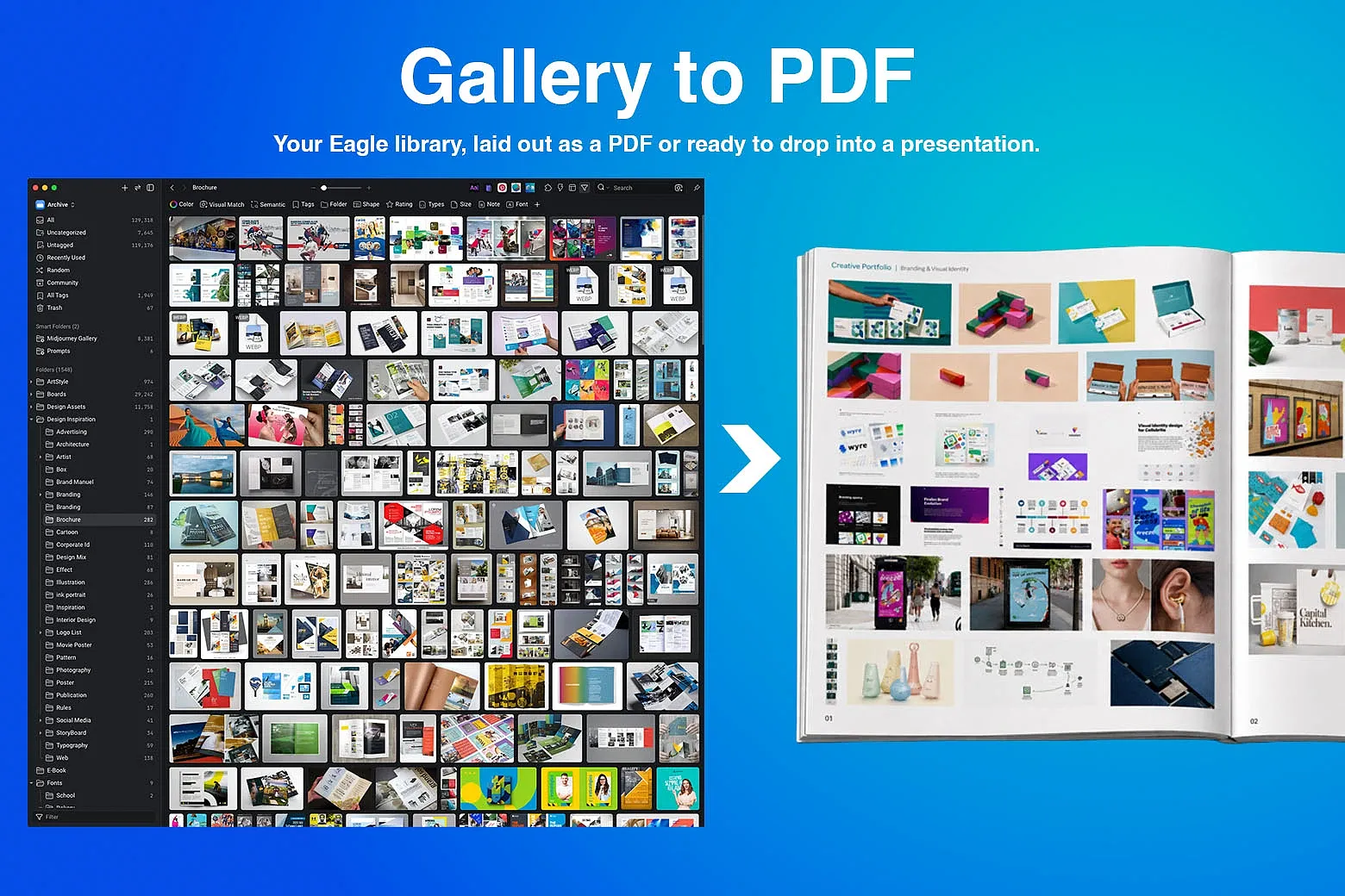 Turn your Eagle library into print-ready PDF, JPG, or PNG contact sheets.