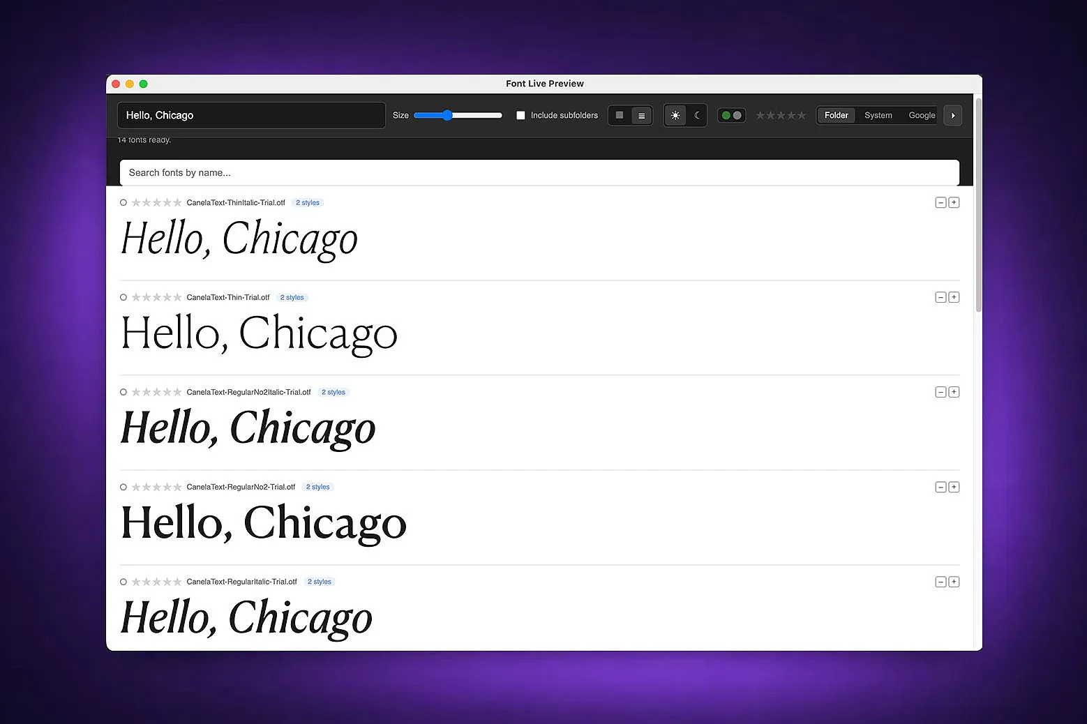 Preview and compare fonts from your Eagle library, system folders, and Google Fonts with custom text.