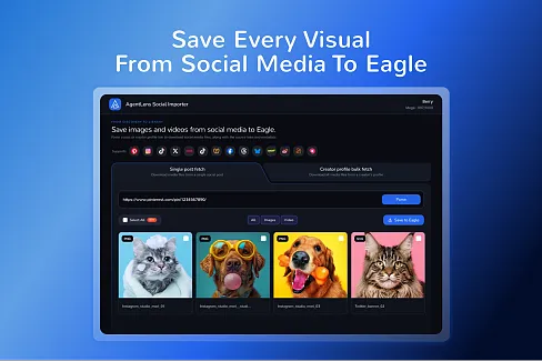 Fetch images and videos from 10+ social platforms, and save into Eagle with source links and metadata.