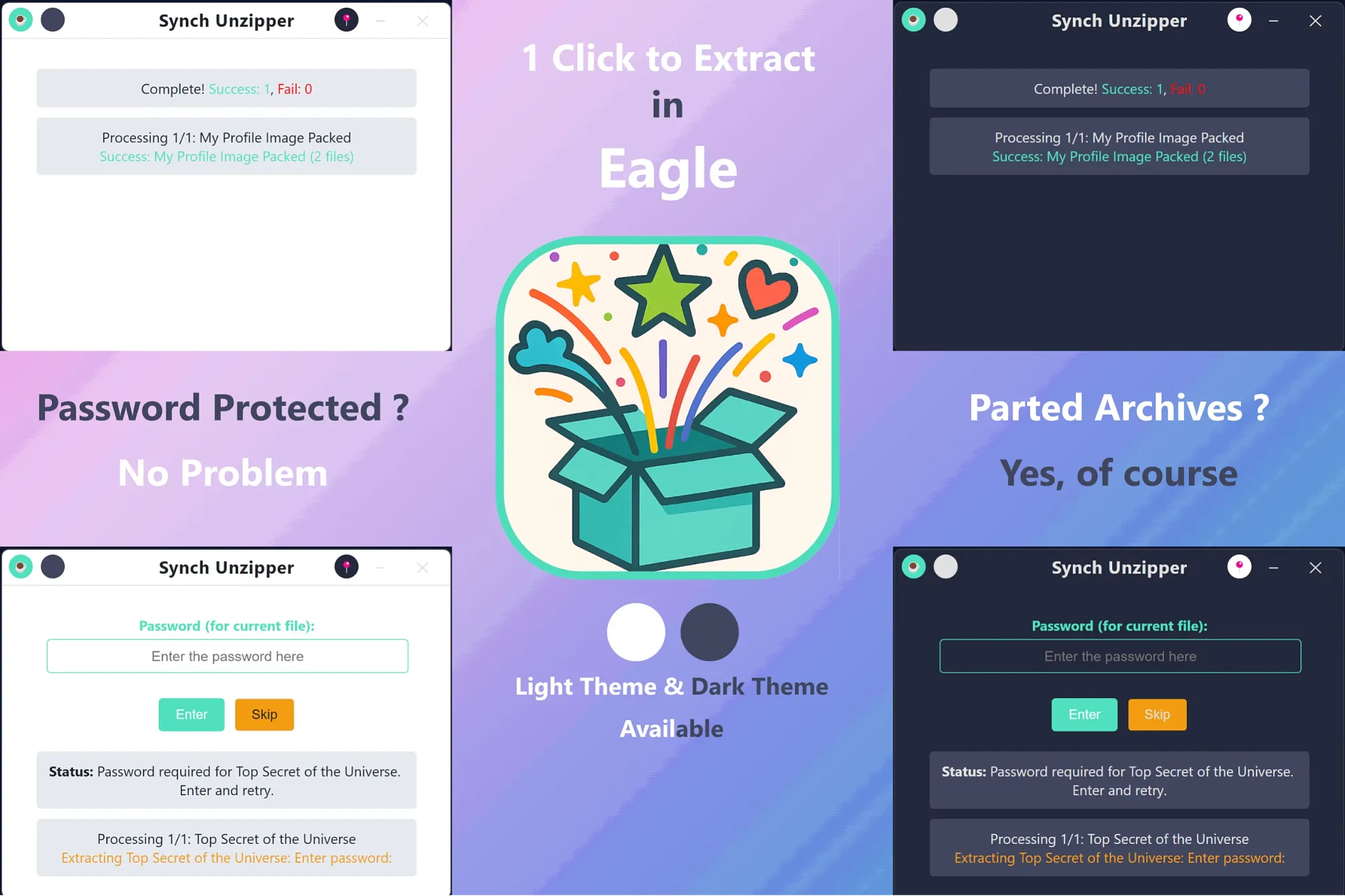 A powerful extension that lets you extract compressed files simply and easily — right inside Eagle.