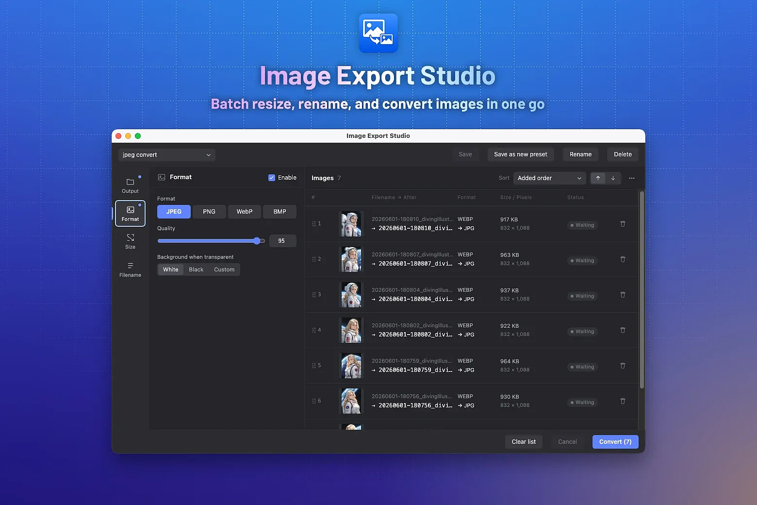 Batch resize, rename, and convert images in one go
