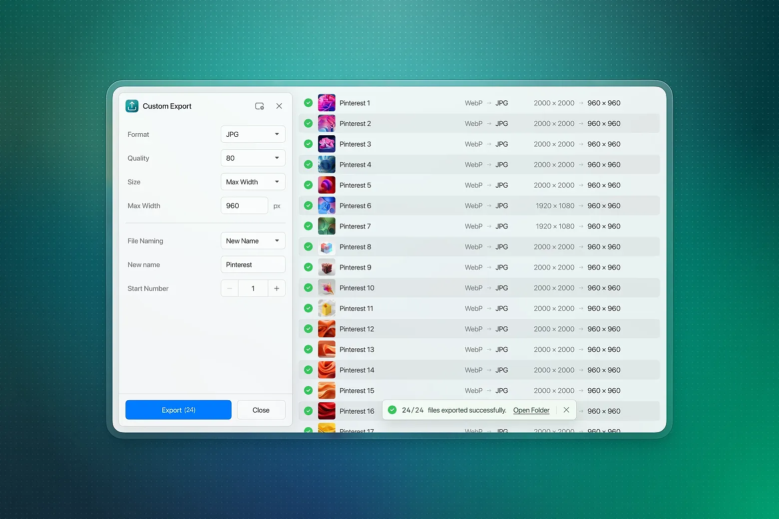 Batch convert image and video formats with support for 35+ input formats and 14 output formats.
