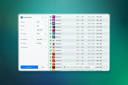 Batch convert image and video formats with support for 35+ input formats and 14 output formats.