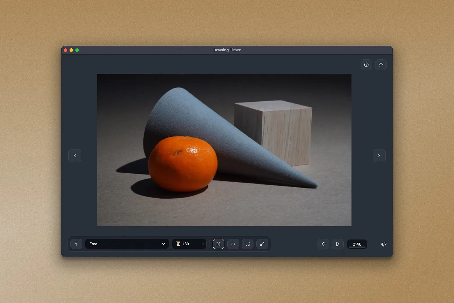 A focused drawing practice timer for Eagle: load selected images and run free or scheduled pose sessions.