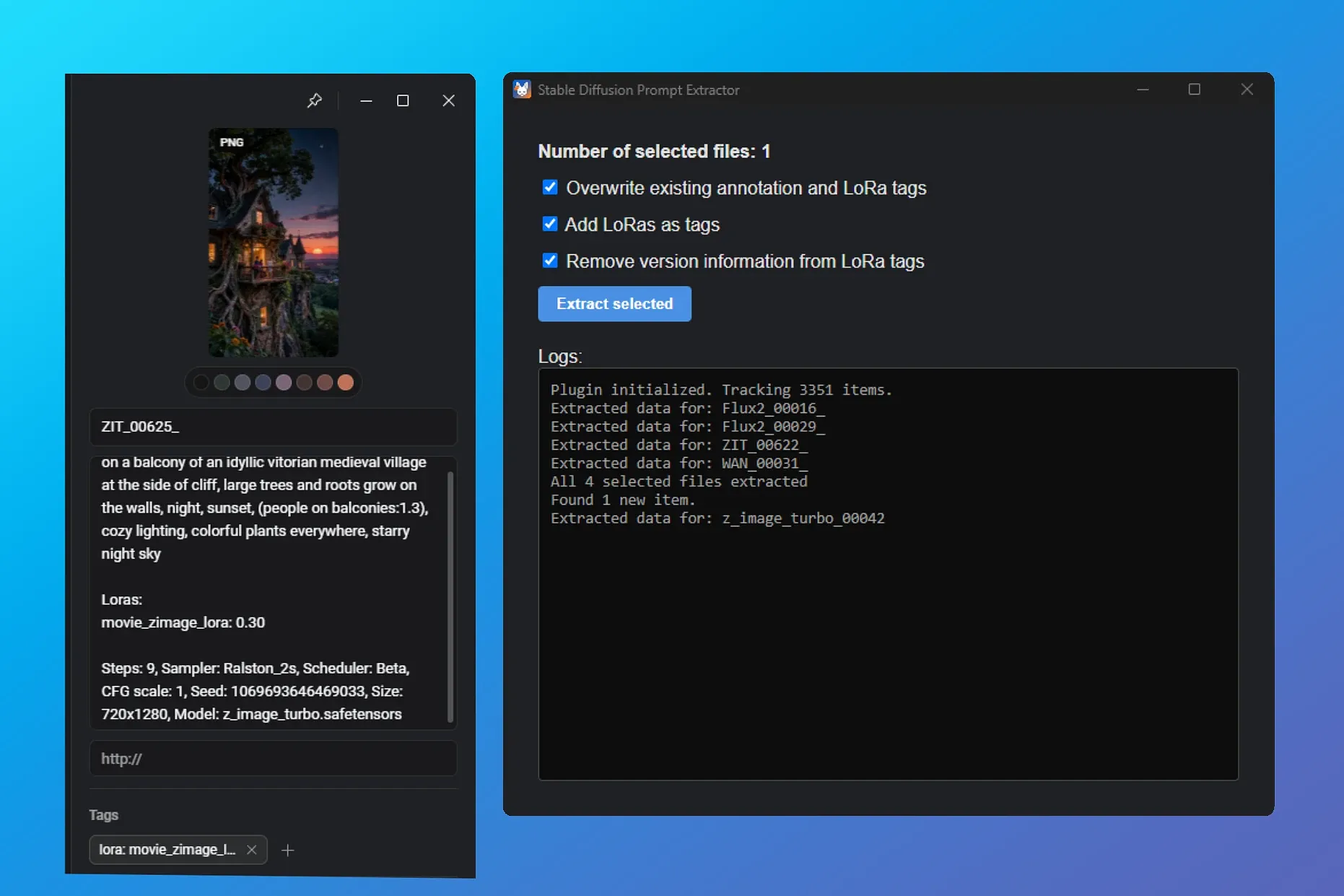 Automatically extracts ComfyUI and A1111 generation prompts into Eagle annotations